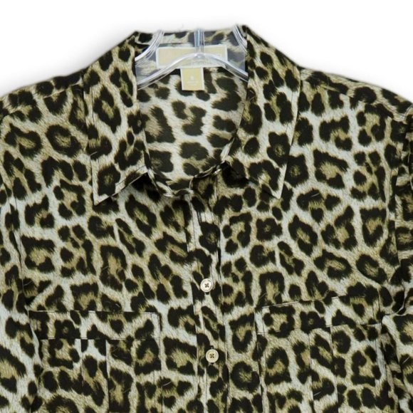 MICHAEL KORS LEOPARD PRINT BUTTON FRONT LONG OR ROLL TAB SLEEVE BLOUSE 8-EUC - Picture 3 of 9